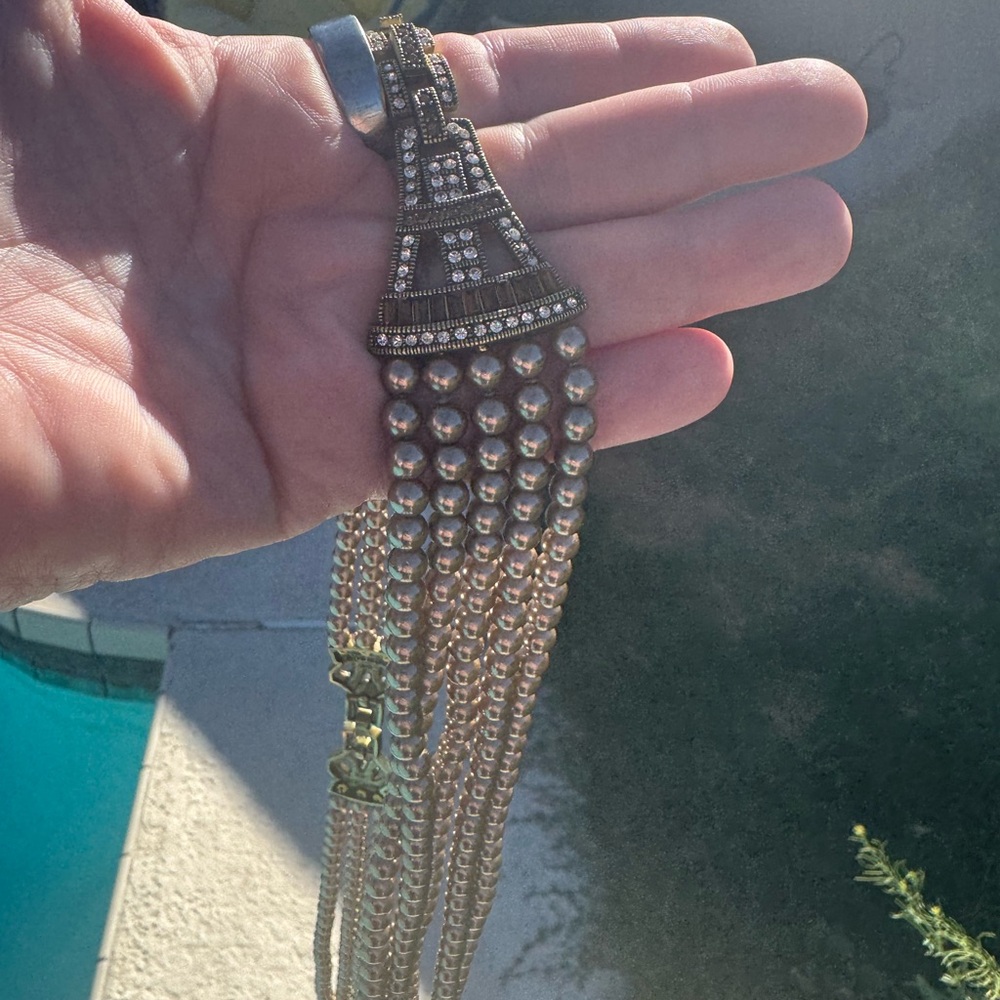 Heidi Daus art deco necklace bracelet set. Gold pearl and amber diamond clasps. - Picture 11 of 11